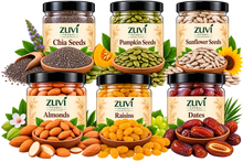 Seeds & Dry Fruits Combo - Chia Seeds | Pumpkin Seeds | Sunflower Seeds | Almonds | Raisins | Dates