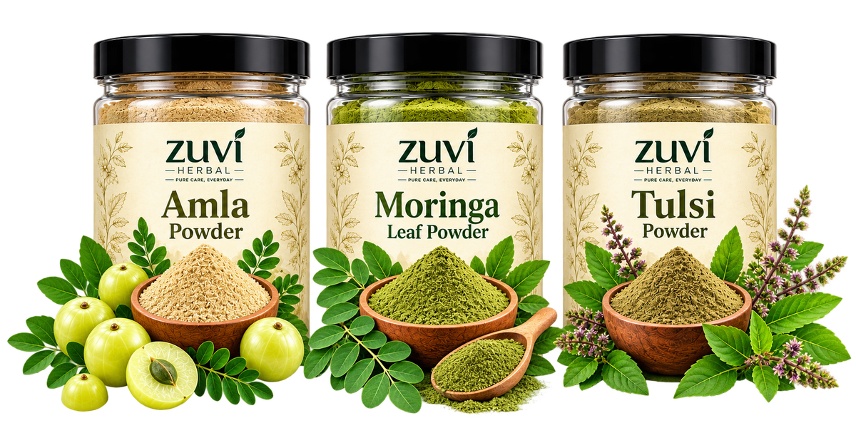 Herbal Powder Trio - Amla Powder | Moringa Leaf Powder | Tulsi Powder