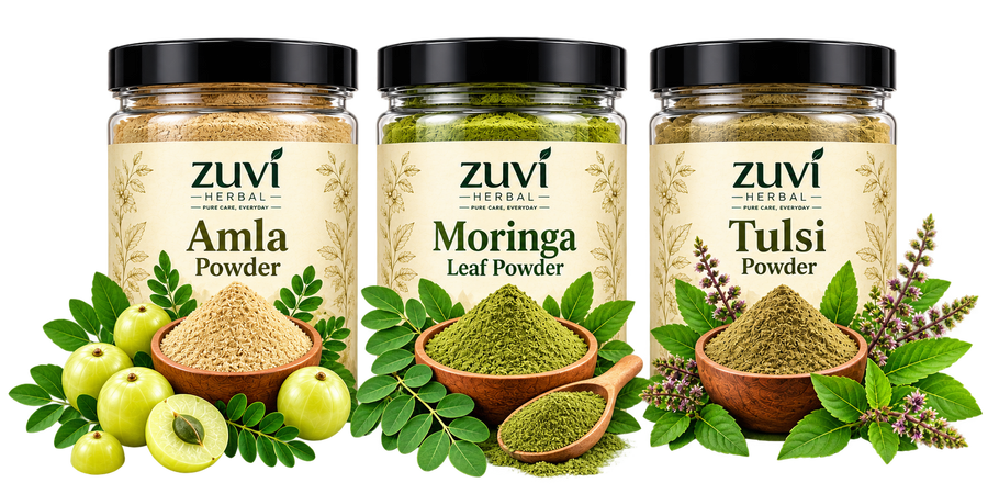 Herbal Powder Trio - Amla Powder | Moringa Leaf Powder | Tulsi Powder